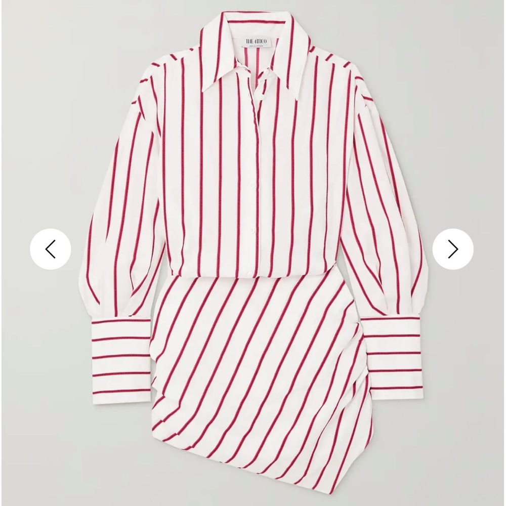 The Attico Hatty asymmetric striped poplin mini shirt dress